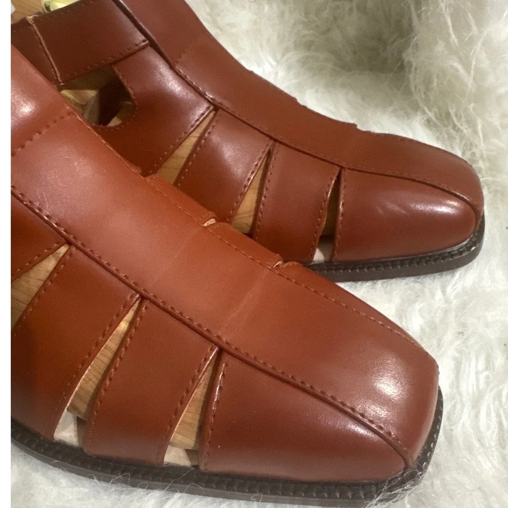 Stacy Adams Mens Cognac Brown Fisherman Sandals Square Toe Buckle 25112 7.5 M